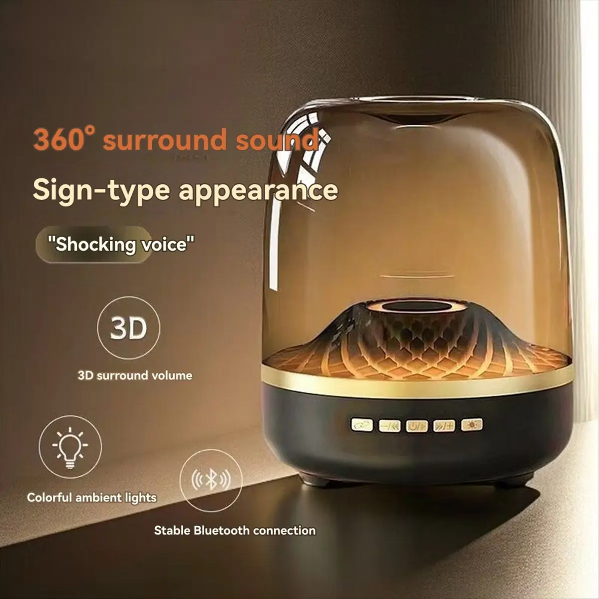 A10R Colorful Glass 4 Speakers Home High Volume Wireless Bluetooth Sound Box Subwoofer Speakers RGB Atmosphere Small Speaker