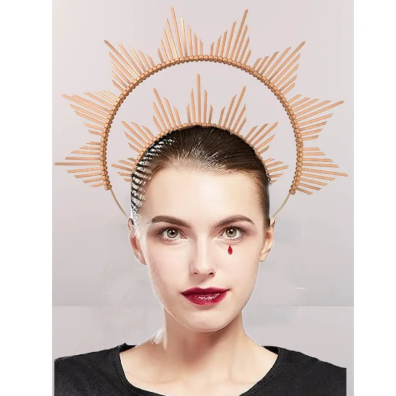 1-個-聖母マリア太陽の王冠--テーマイベントやコスチューム用のジップタイハロー--ゴシックスパイクヘッドバンド