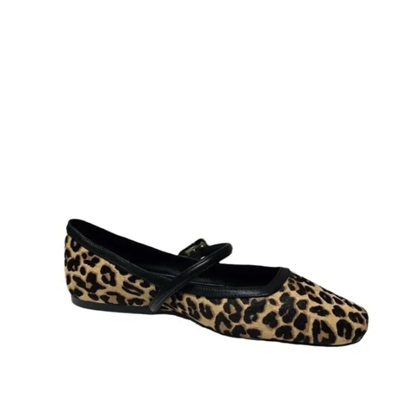 2024 Women\'s Flat Shoes Round Toe Leopard Print Casual Shoes Woman Breathable Slip-on Outdoor Soft Mary Jane Shoes 2024 New