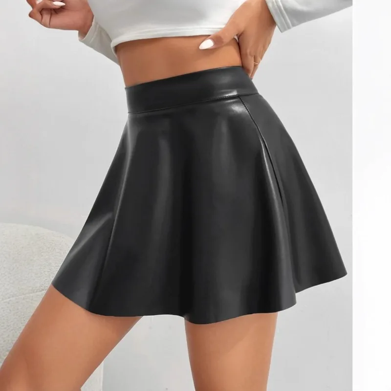 Fashion Leather Skirts Women New Summer 2026 High Waist Elastic Mini Skirt Multipurpose Girls Skater Work Nightclub Short Dress