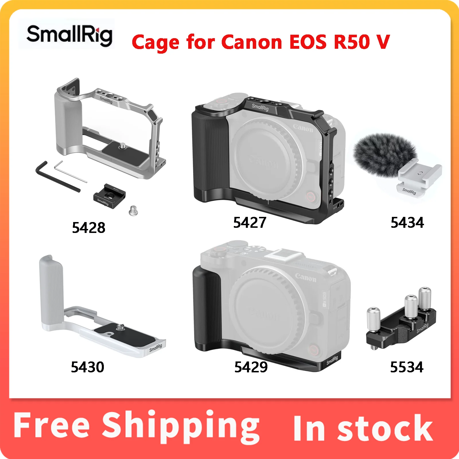 SmallRig Cage สําหรับ Canon EOS R50 V พร้อมซิลิโคน L-Shaped Grip Mount แผ่น USB-C สาย CLAMP Furry กระจกชุดสําหรับกรง