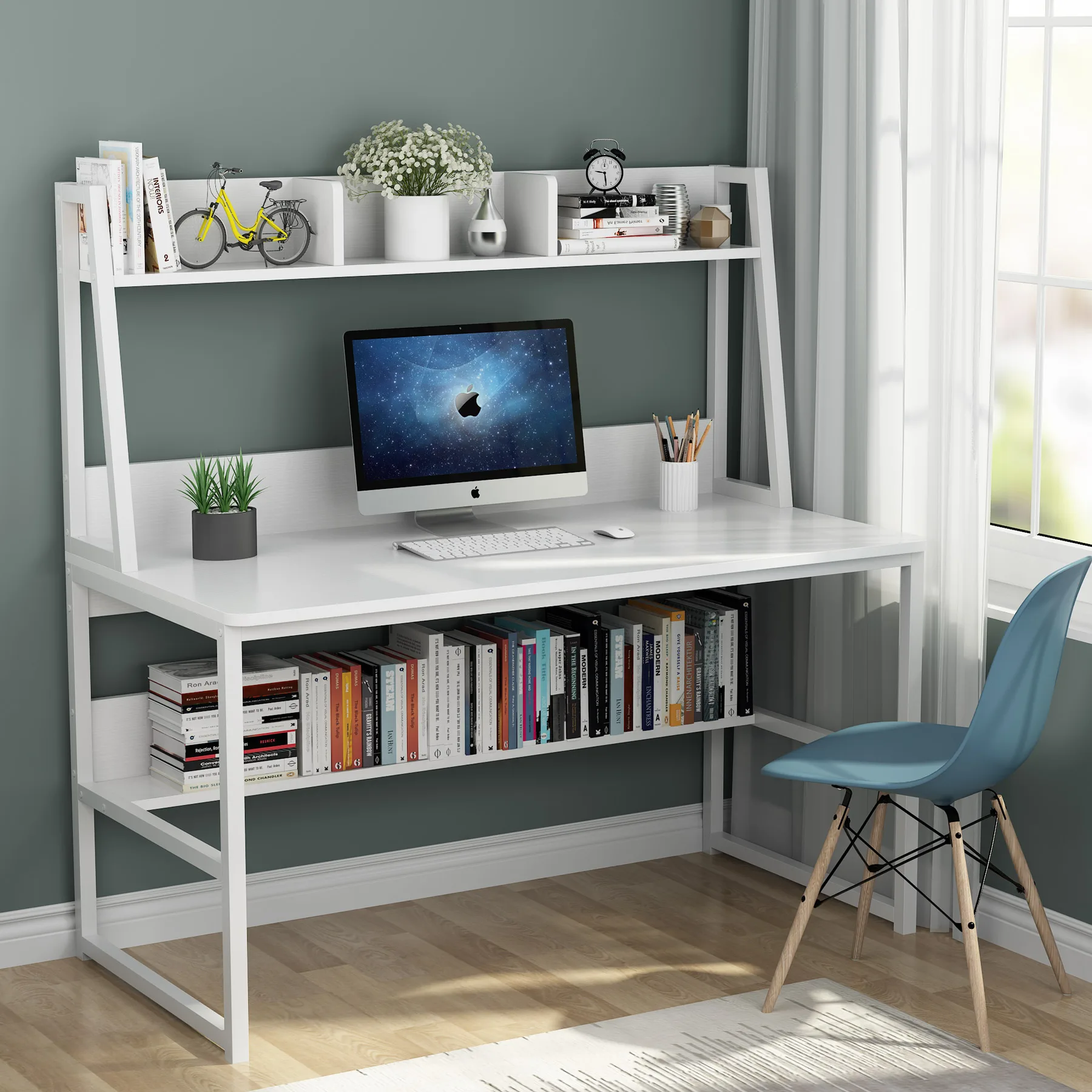 Tribesigns Computer Desk with Hutch, 47 inches Home Office Desk with Space Saving Design with Bookshelf for Small Spaces