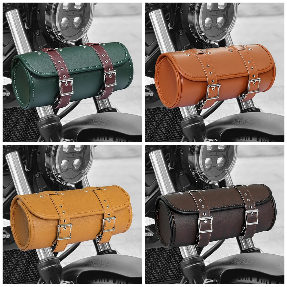 Motorcycle Tool Bag Faux Leather Handlebar Roll Bag Waterproof Saddlebag Side Pannier Retro Sissybar Pack Wear Resistant