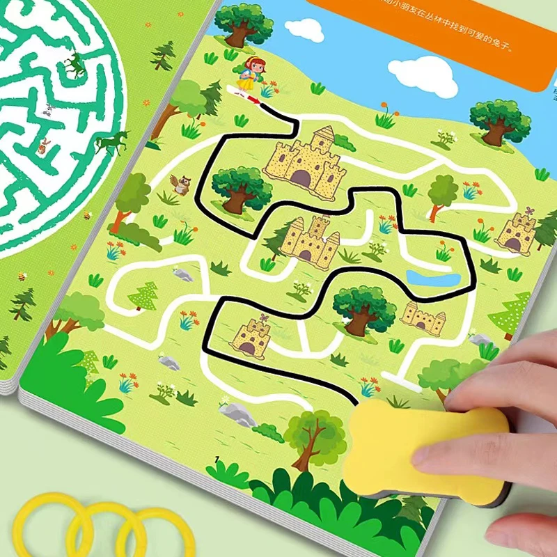Konzentrationslabyrinth-Trainingsbuch, wiederverwendbares Übungsheft, Stiftkontrolltraining, magisches Montessori-Bildungsbuch für Kinder – Detail 1