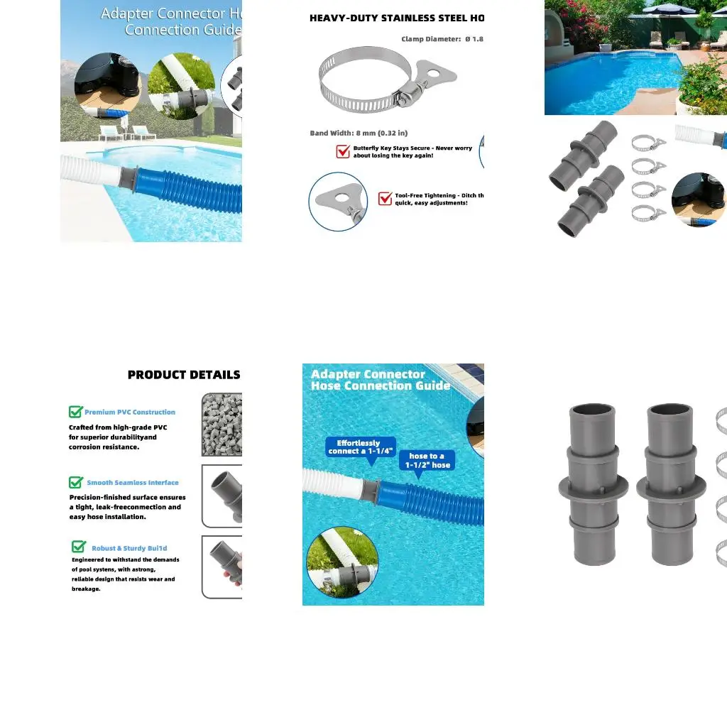  Pair Plastic Pool Maintenance Hose Adapters Suitable for 1-1/4 or 1-1/2 Inch