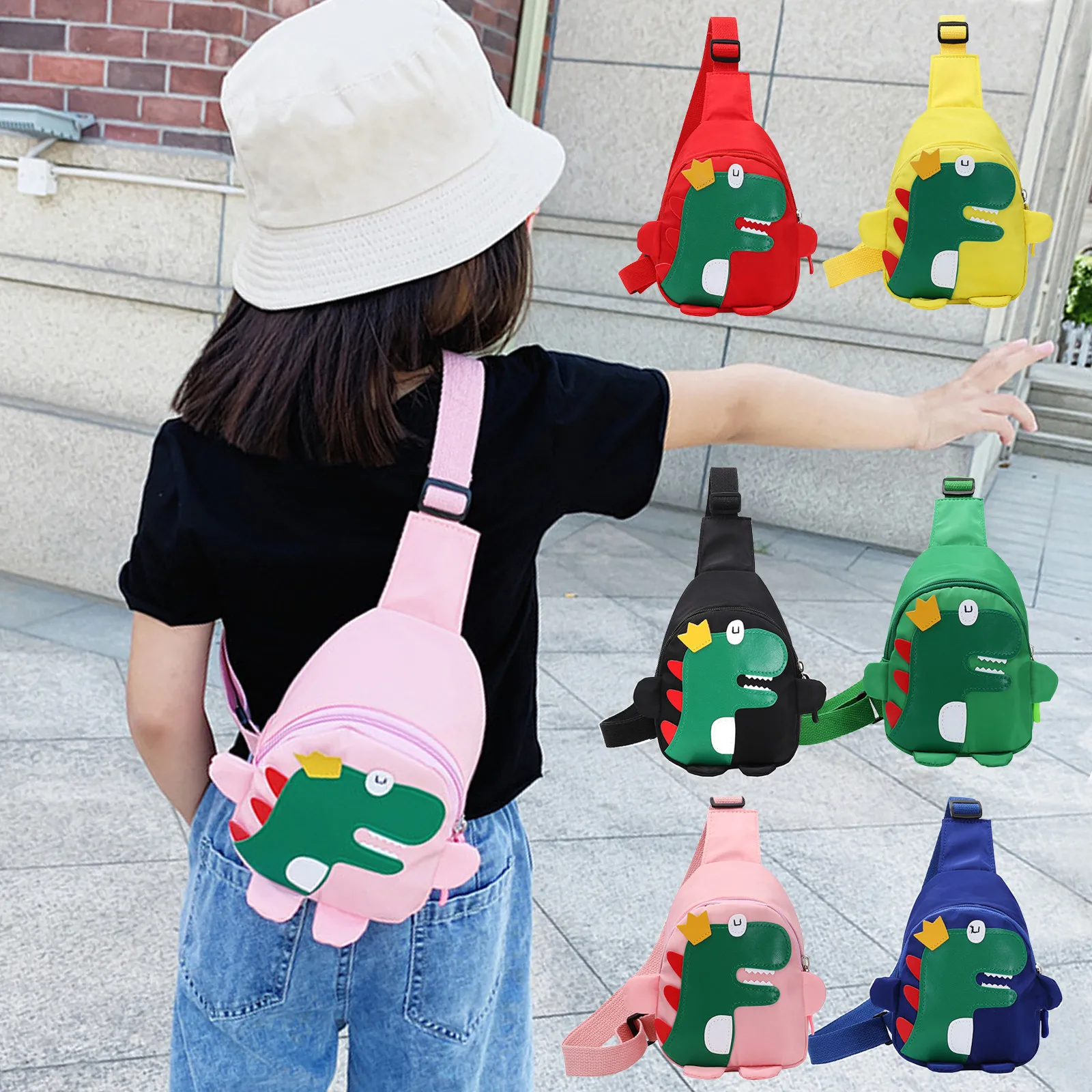 New Children Shoulder Bags Cute Cartoon Dinosaur Waist Bag Travel Shoulder Bag Adjustable Chest Crossbody Bags Phone Pouch