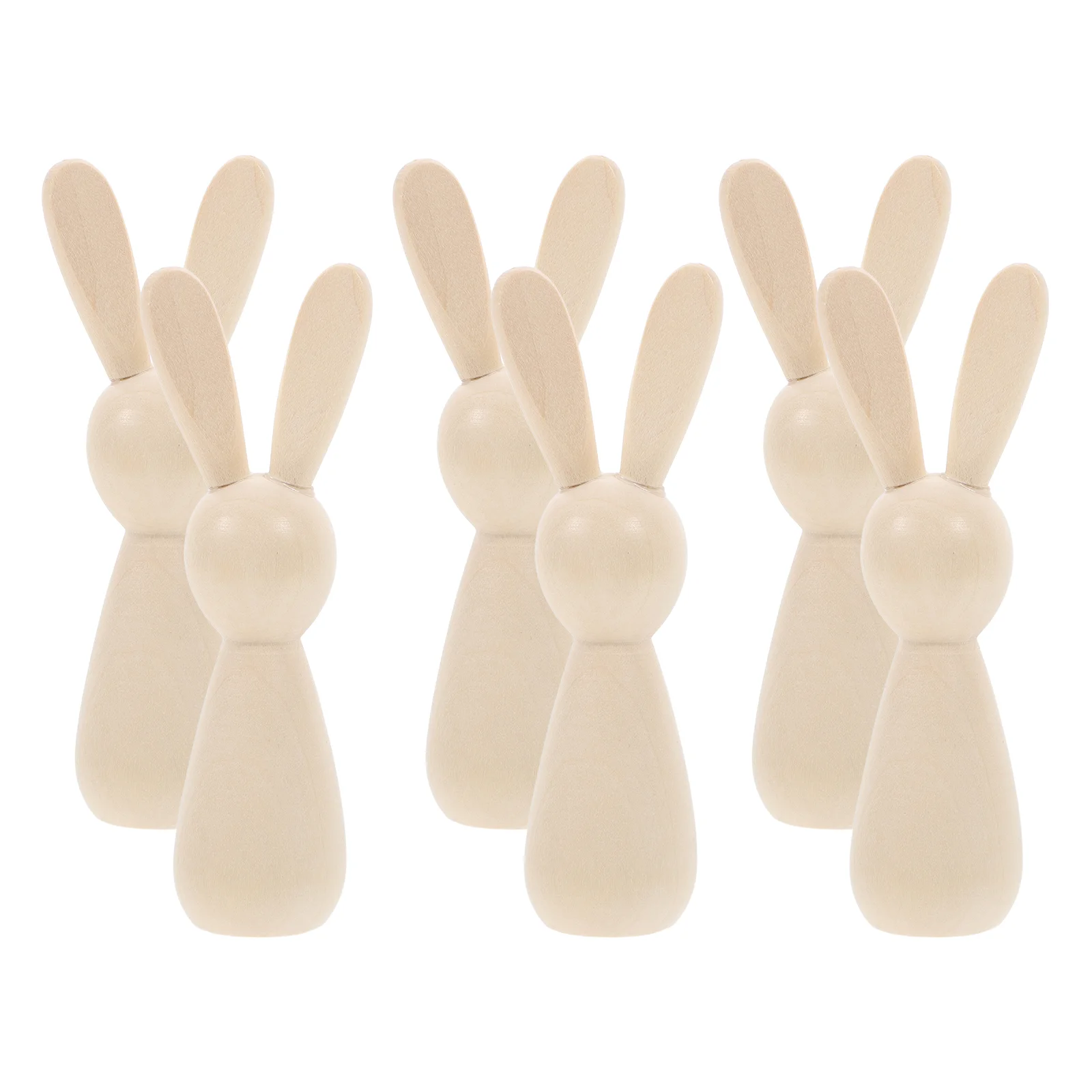 6 Pcs Log Color Rabbit Toy Mini Ducks Crafts Paint Bunny Toys Bunnies DIY Wooden Peg Dolls Graffiti Puppets Unfinished Child