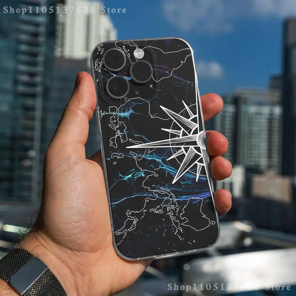 Funda de teléfono con brújula para iPhone 17,16,15,14,13,12,11 Pro,Max,Plus,X,XS,XR,SE4,E Mini funda suave transparente