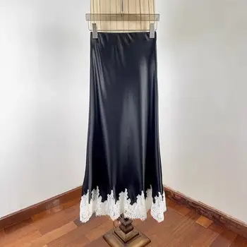 優雅蕾絲拼接緞面半身裙 女士時尚裹身長裙 高品質觸感 2025 全新 優雅氛圍 8 最佳銷售 緞面長裙 - №7