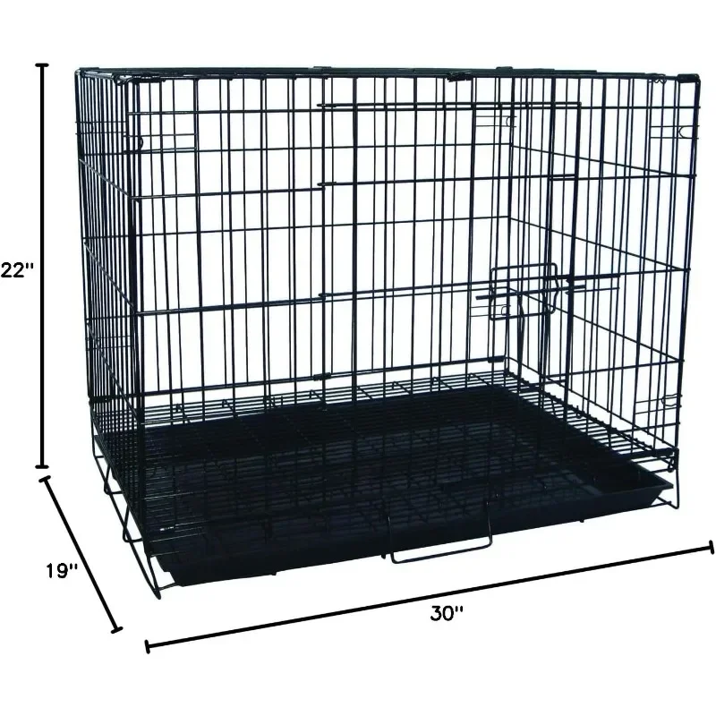 30-Inch Foldable Light Duty Door Dog Crate with Wire Bottom Grate and Plastic Tray, Black