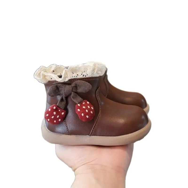 

Fashion Girls' Shoes 2025Winter New Kids Snow Boots Simple Versatile Girls Lace Leather Boot Comfort Anti Slip Child Ankle Boots