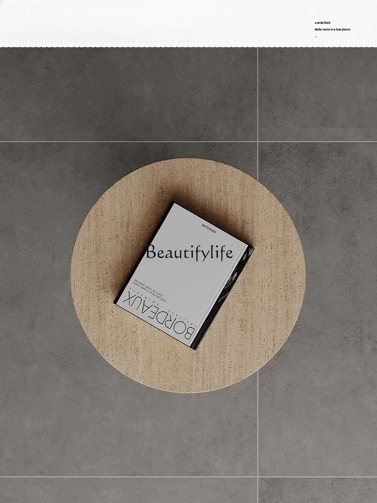 

10*A few small apartment round tables and a few storage tables at the corner of the wabi-sabi wind travertine sofa