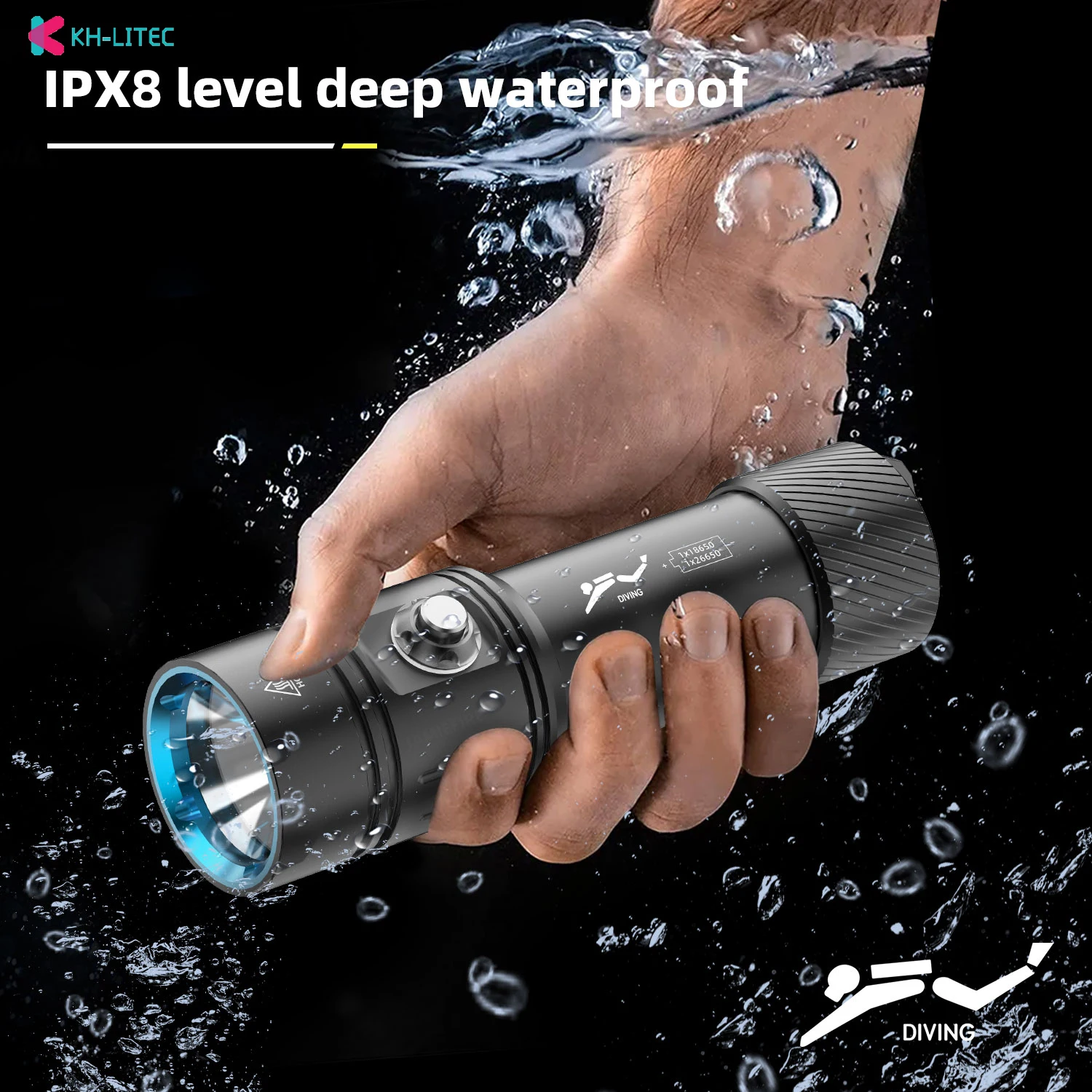 Powerful LED Diving Flashlight Super Bright L2 Professional Underwater Torch IPX8 Waterproof rating Lamp Using 18650  Battery