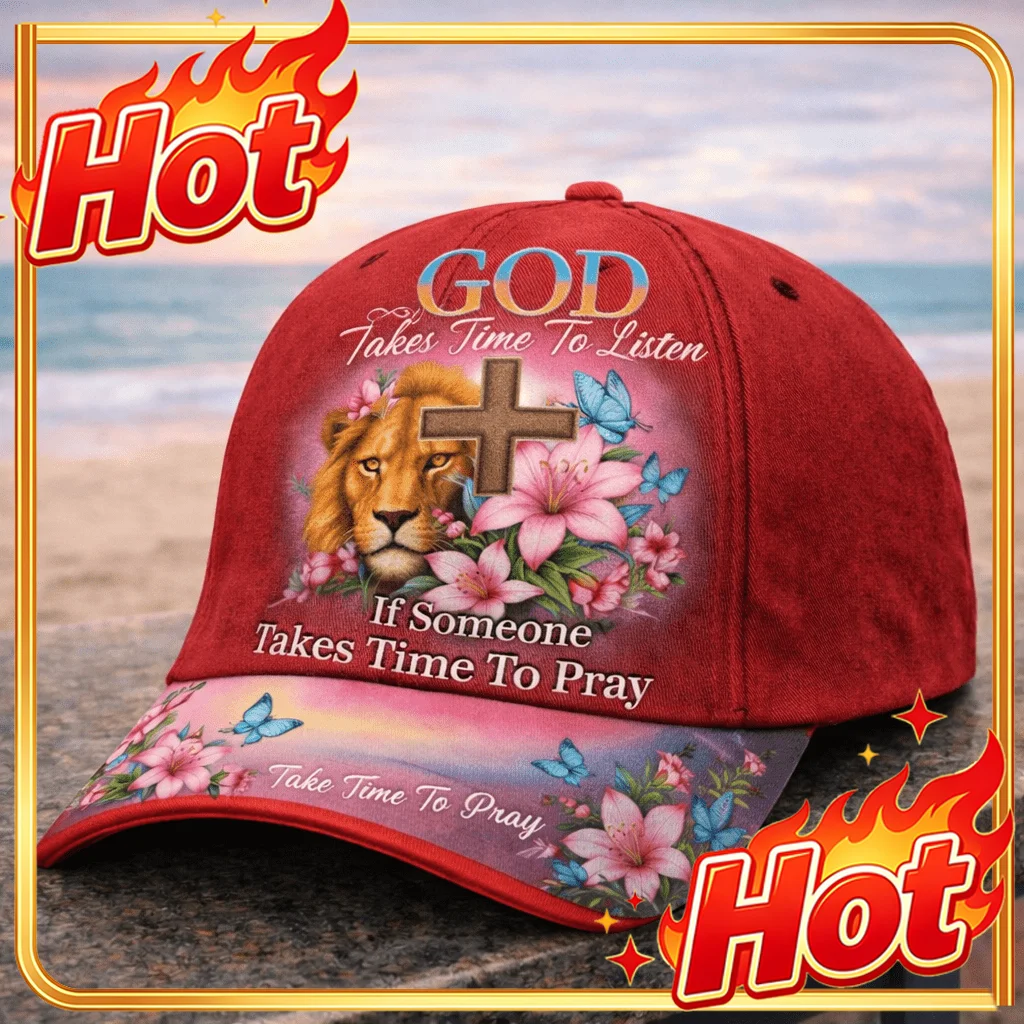 Custom A Baseball Cap Featuring a Christian Prayer Quote, Emphasizing That God Listens When We Take The Time to Pray