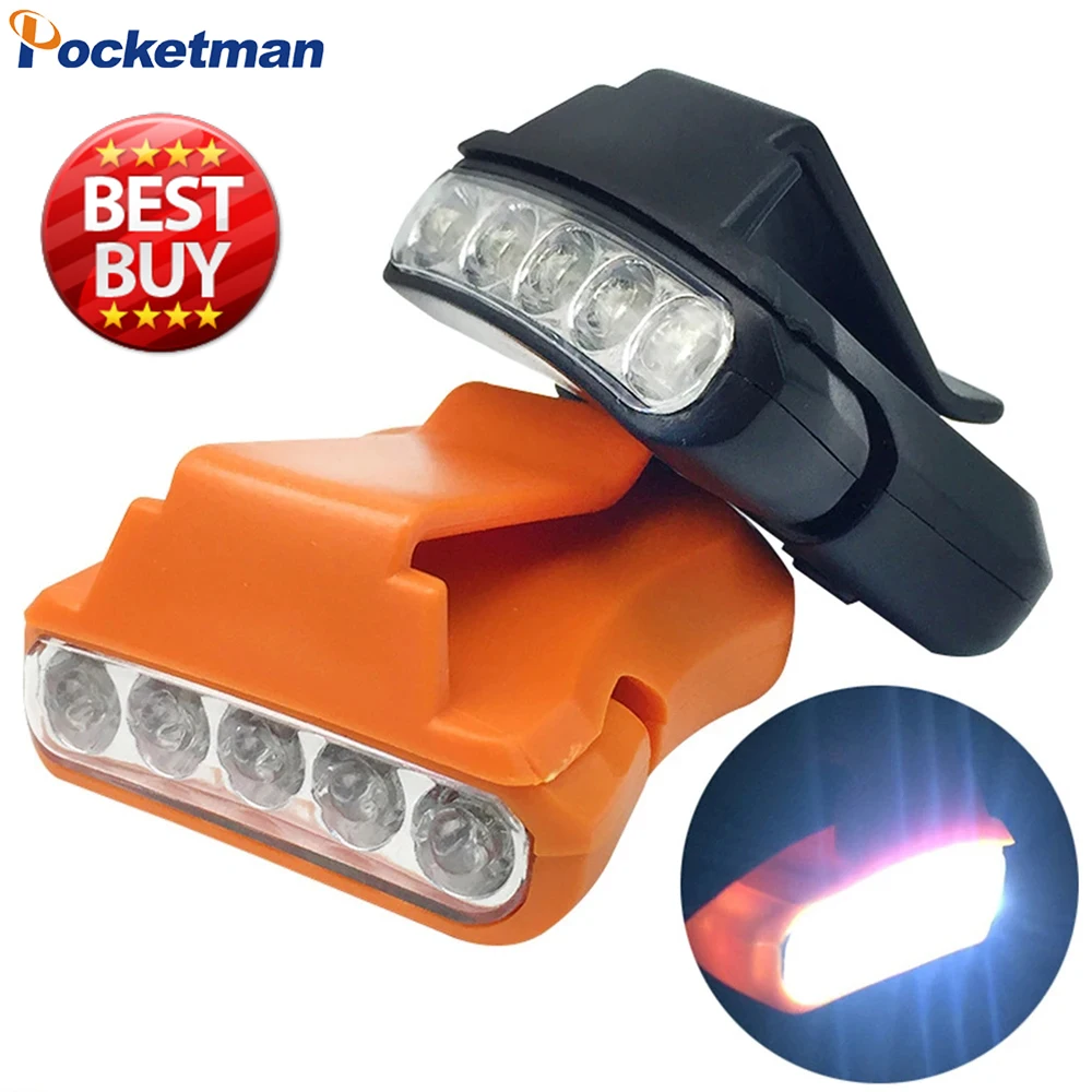 Mini 5LED Hat Clip Light Headlamp Waterproof Camping Headlight Fishing Head Lamp 90° Adjustable Head Light