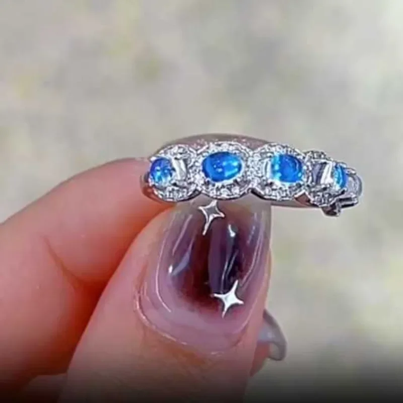 SACE GEMS New 925 Sterling Silver 3*4MM Natual Blue Moon Stone Rings for Women Engagement Cocktail Party Fine Jewelry Gift