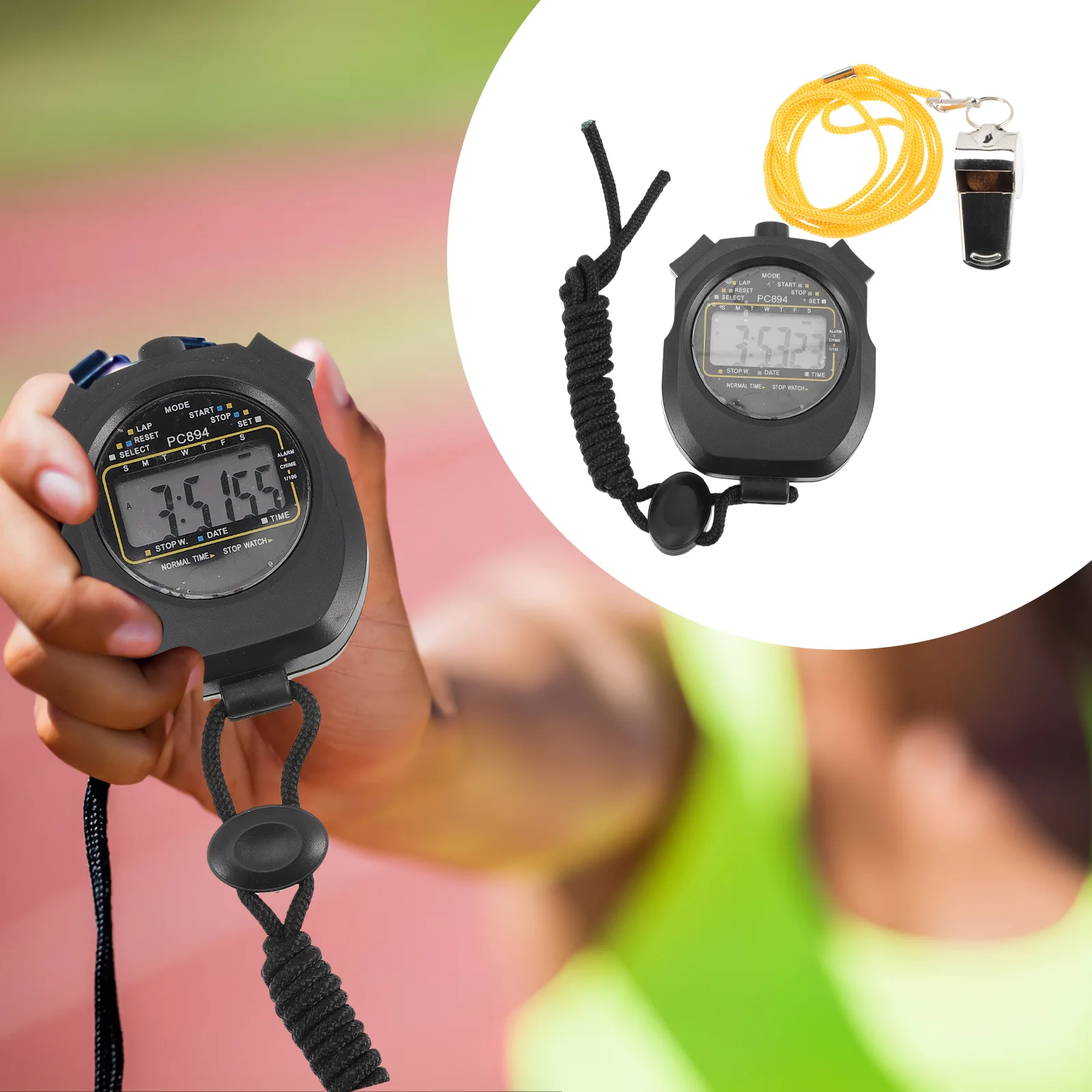 Stopwatch Fluitje Waterdichte wekkers Digitale sporttimer Multifunctionele elektronische handchronograaf Accessoire Fitness