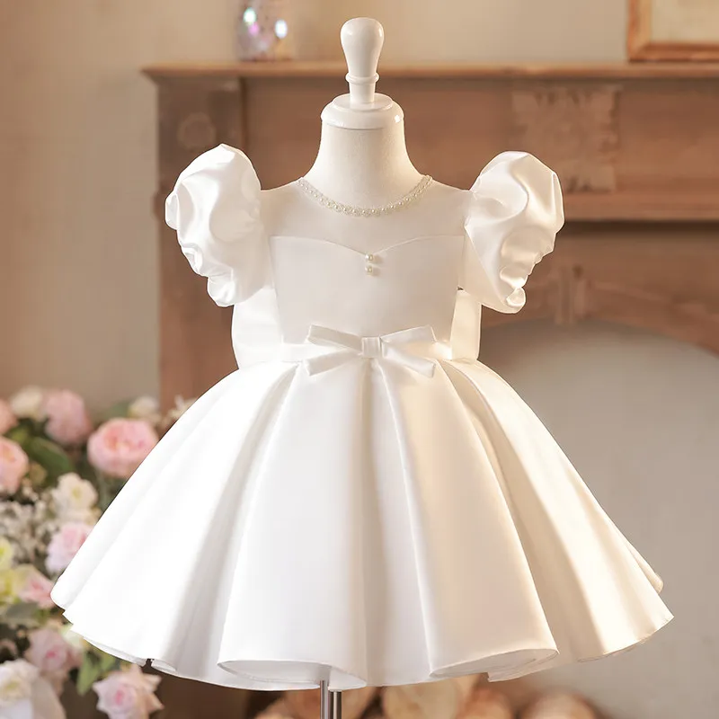 

Kids White Princess Dress Children Girls Formal Piano Performance Flower Girl Wedding Little Gown Birthday First Party Costume
