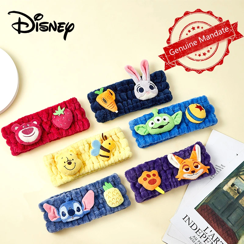 Disney Winnie The Pooh Soft Coral Velvet Headband Stitch Hairband Washing Face Makeup Hair elastic Women Skincare Hair ribbon