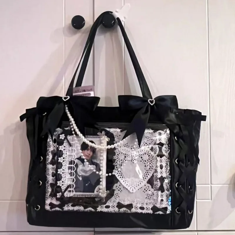 

Новая японская сумка-тоут Ulzzang Ita Bag с лентами, милая женская сумка большой вместимости, прозрачная, с возможностью DIY-декора, на одно плечо