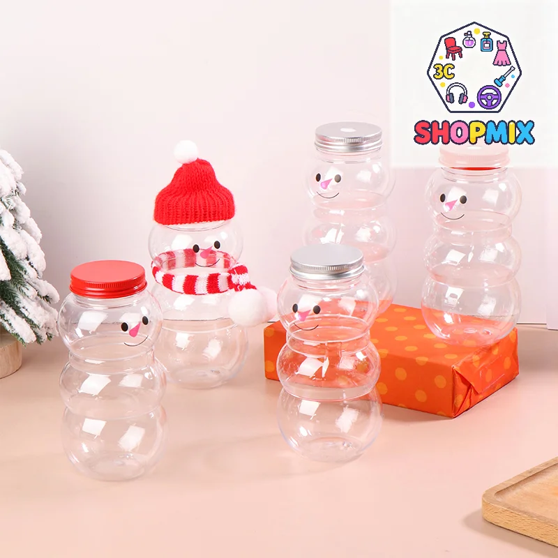 500ML Christmas Snowman Water Bottles Milk Tea Bottles Coffee Juice Portable Drinking Bottle For Milk Tea Shop Home Juice Cup