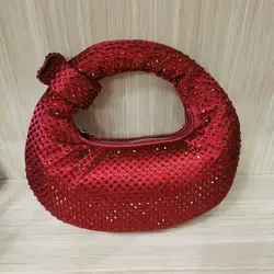 2025 Luxury Red Evening Mini Purse Handbag Knot Rhinestone Wedding Bridal Bags For Women