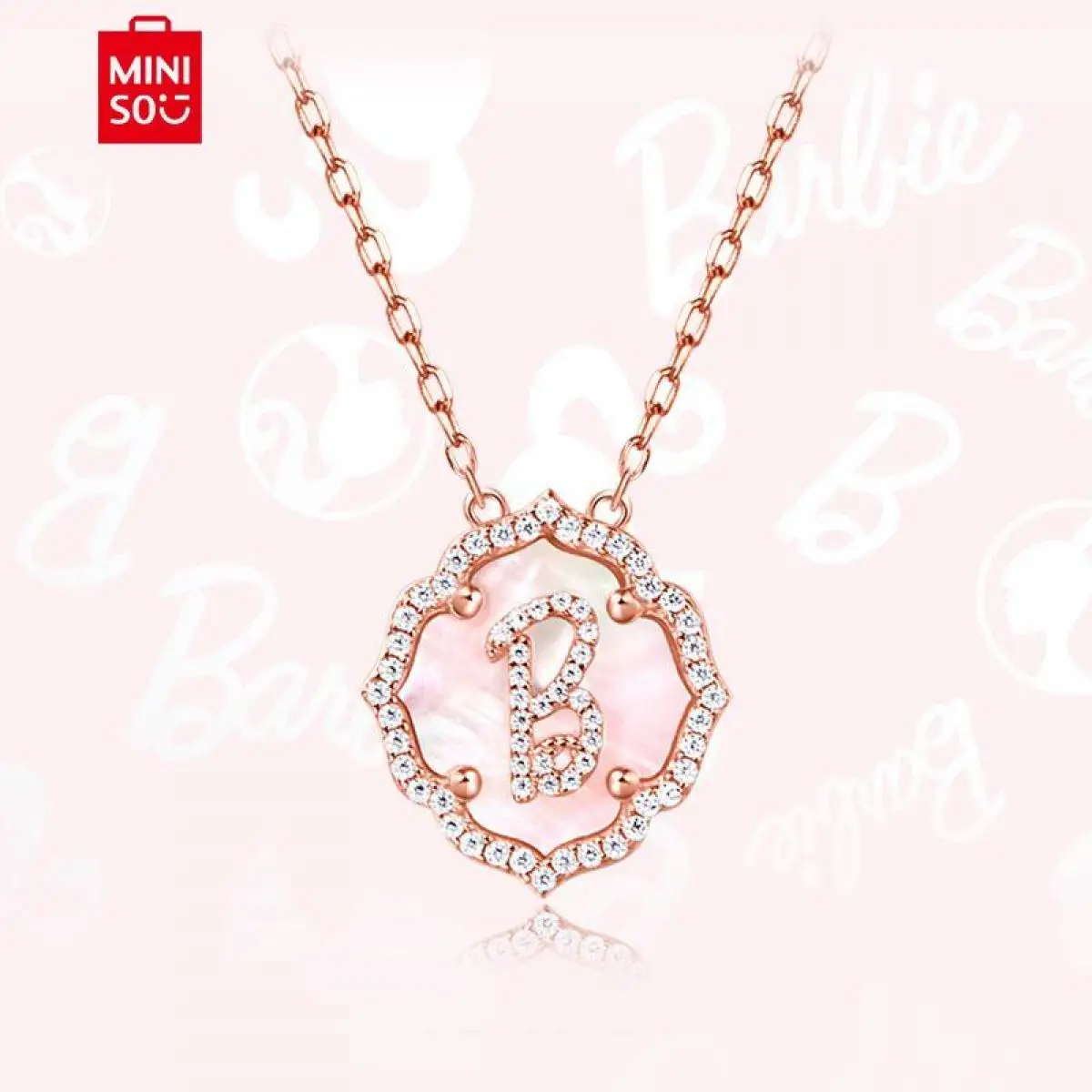 MINISO Boutique Barbie Jewelry Necklace 925 Pendant Letter Necklace Collar Chain Shell Letter Small Anime Sweet Girl Gift