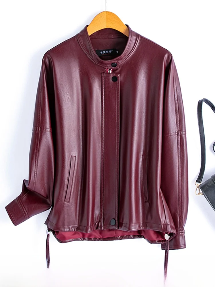 

Ning Genuine Leather Jaet Women's ort Sle 2025 Spring Autumn Korean Version Motorcycle eepskin Jaet plus Size...