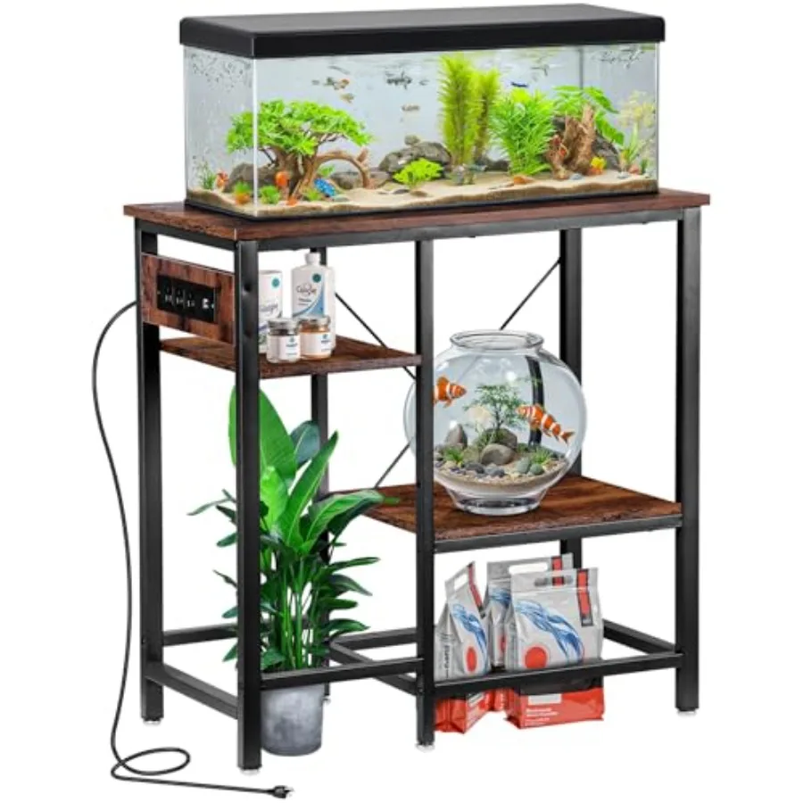 

20-29-37 Gallon Aquarium Stand with Power Outlet, Metal Fish Tank Stand with Filter Storage, 3-Tier Reptile Tank Stand 400LBS C
