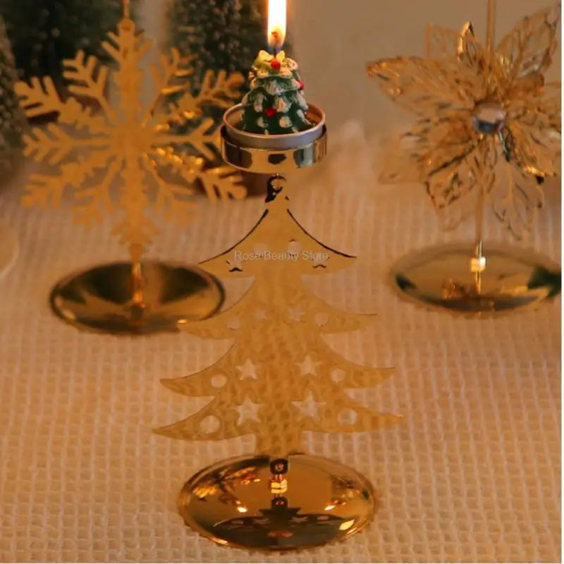 Christmas Golden Wrought Iron Candlestick Snowflake Elk Pendants Christma Oranments Merry Christmas Decor 2024 Happy New Year