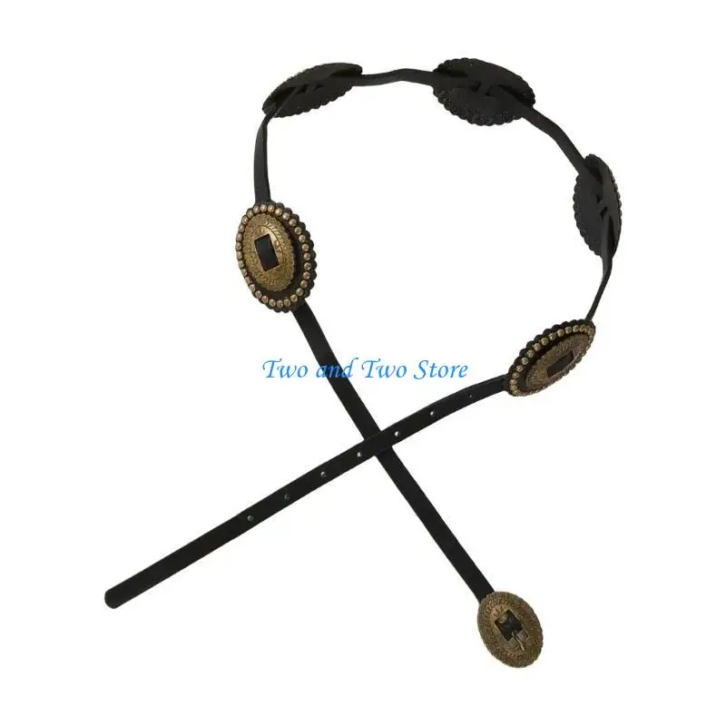 HX6F حزام القرص البيضاوي خمر حزام الخصر المرأة الزخرفية حزام بولي PU للفساتين الرسمية #1