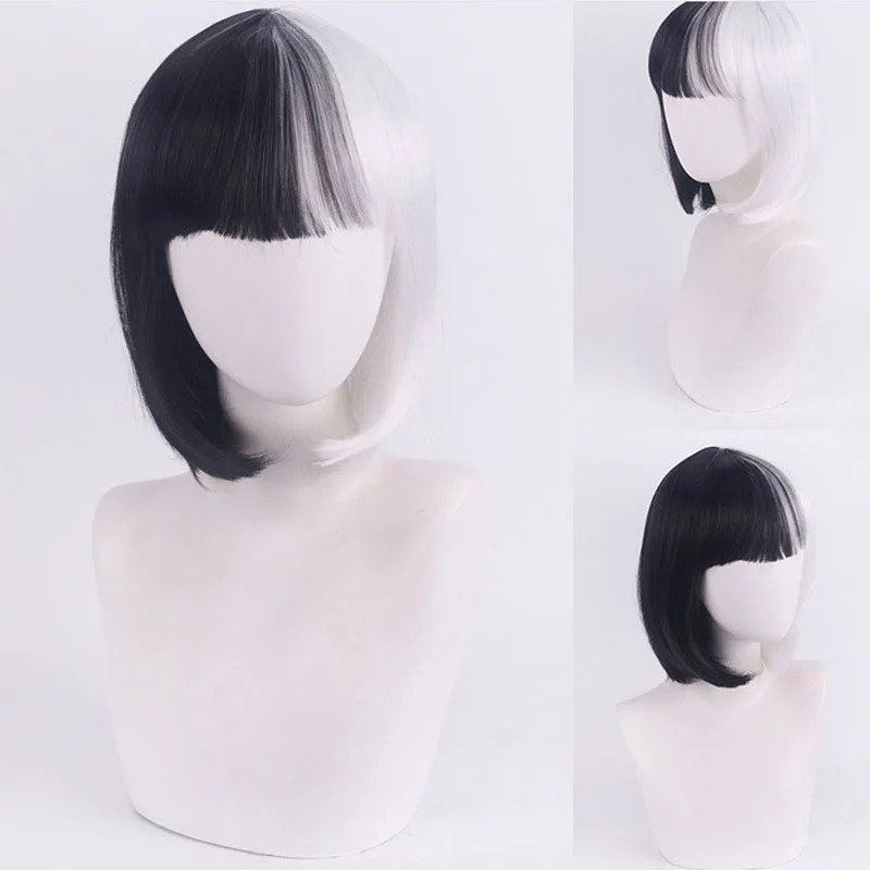 วิกผมคอสเพลย์ครูเอลลา เดอ วิล 101 ดัลเมเชียนส์ สีดำและสีขาว ตัวร้าย สไตล์อนิเมะที่เข้ากันกับสี