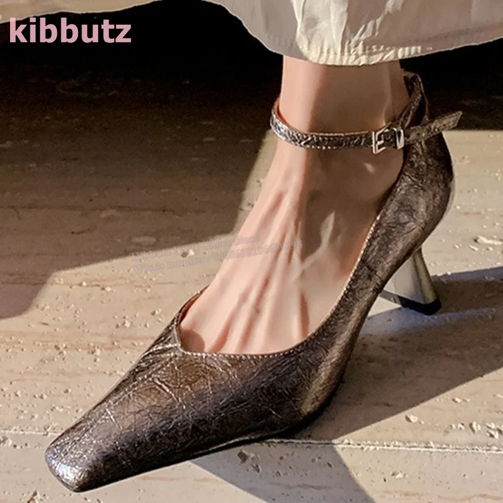 

Patent Leather Ankle Strap Pumps Mixed Color Pointed Toe Kitten Heels Fashion Elegant Party Wedding Dress Sexy Women Shoes New