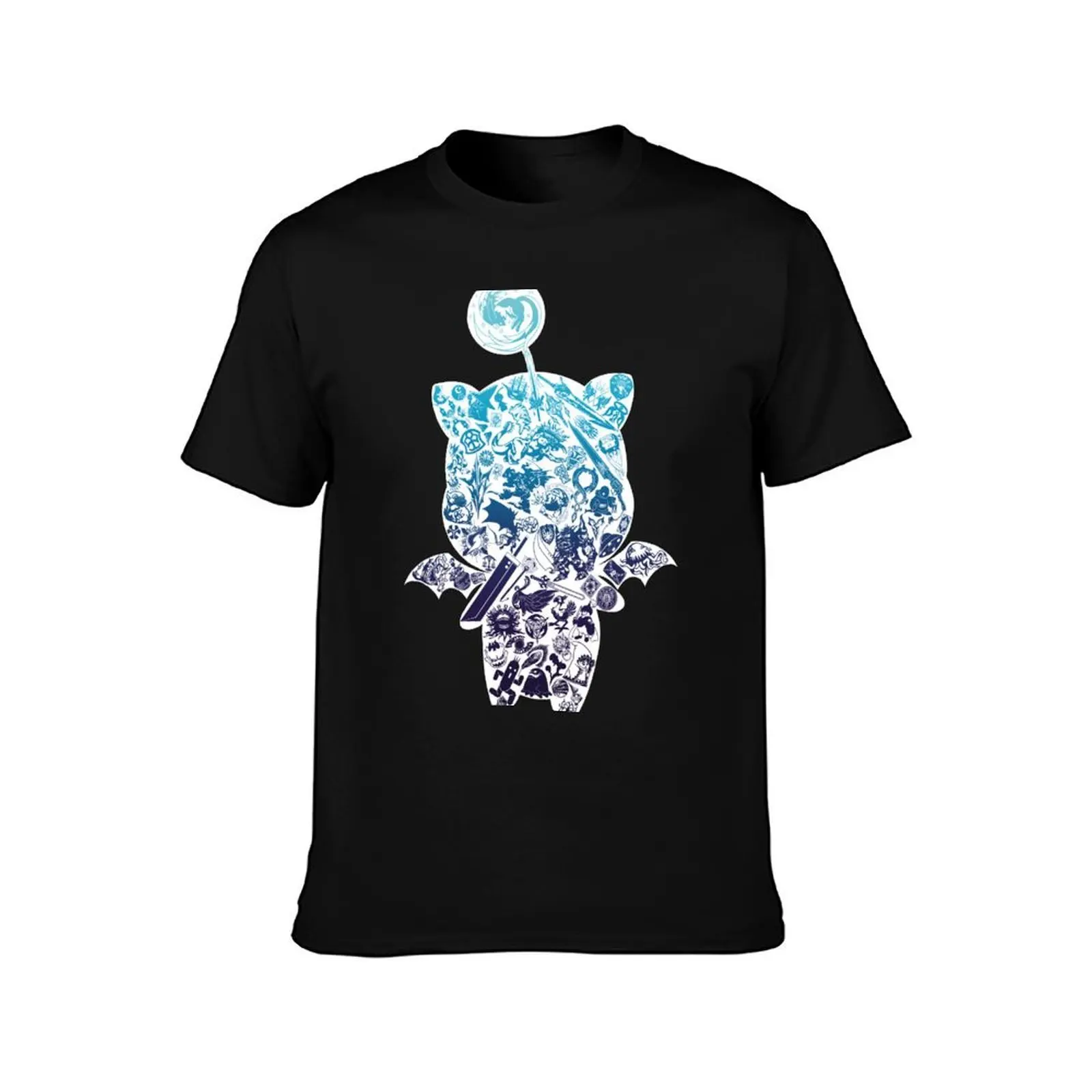 Moogle-verse (blue) T-Shirt, Summer Casual Cotton Tee, Oversized Streetwear Tops, Vintage Graphic Print, Loose Fit Short Sleeve