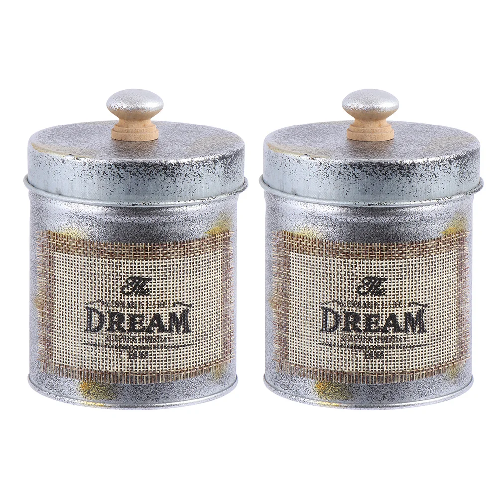 

2pcs Iron Storage Barrel Kitchen Canisters Vintage Jars Lids Tins Farmhouse Retro Organizers Candy Box Plant Container