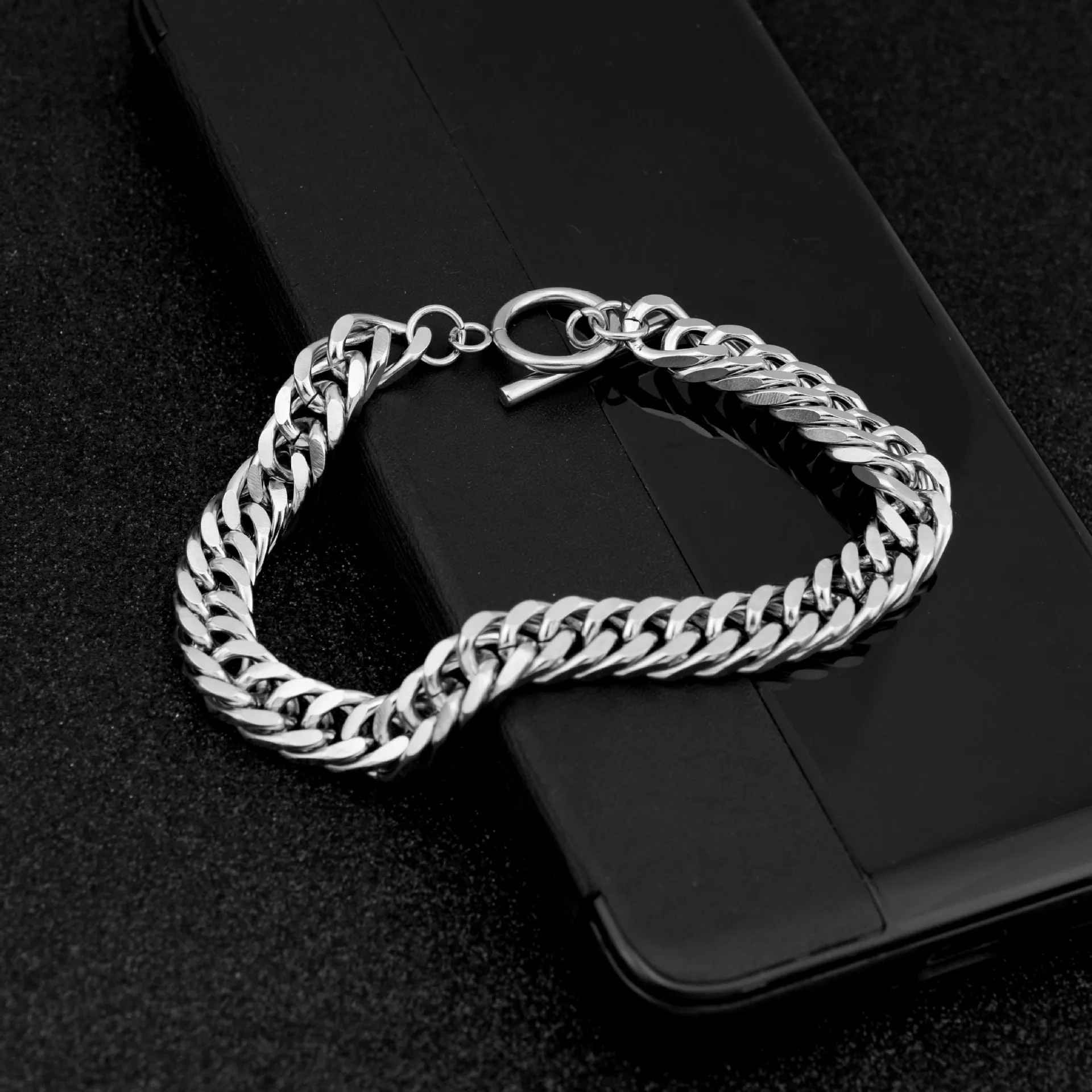 PAPERPLUS |Men Cuban Necklace New.Fashion Stainless Steel Basic Accessory.Silver.1Pcs.Hip Hop Bracelets.Classic Jewelry Set