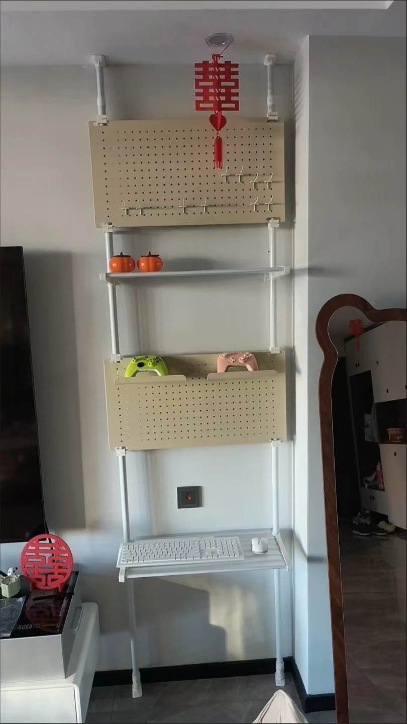 No Drill Bay Window Storage Rack Adjustable Tension Mounted Pegboard Shelf Modular Organizer Carbon Steel Home Furniture