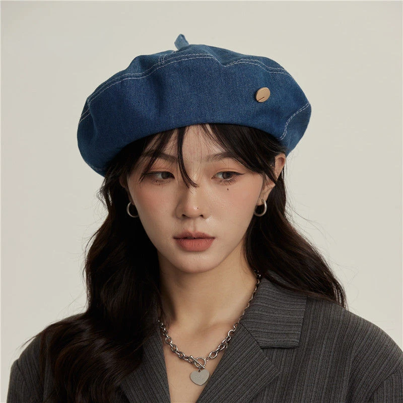 Chapeau De Peintre En Denim Rétro - Casquette Octogonale Paperboy Unisexe Délavé - Style Tendance