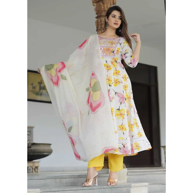 Yellow Color Printed Kurta Palazzo with Dupatta Set Readymade Salwar Kameez Suit