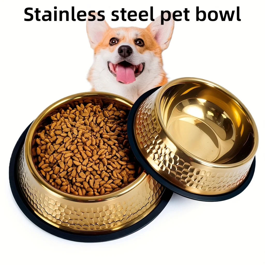 

Позолоченная миска для собак из нержавеющей стали с противоскользящим дизайном. Приподнятая кормушка для больших маленьких собак. Позолоченная миска для домашних животных. Подарок.
