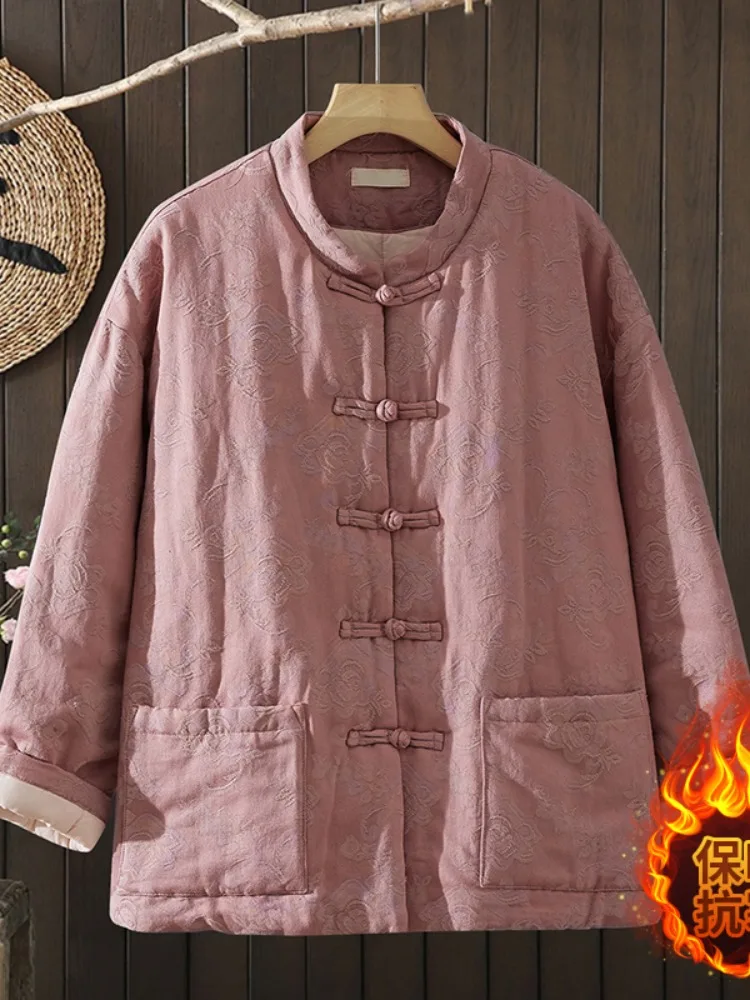 

Хлопковое пальто ручной работы с пуговицами, простая ретро-вышивка с цветочным узором, женское зимнее пальто, однотонная верхняя одежда для мам