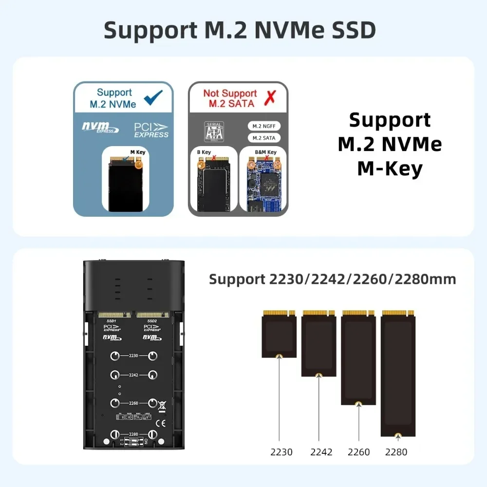 Maiwo 20gbps dual bay m.2 nvme ssd gabinete de alumínio usb 3.2 tipo-c gen2 nvme caso com 4 modos raid para ssds pcie m-key 8tb