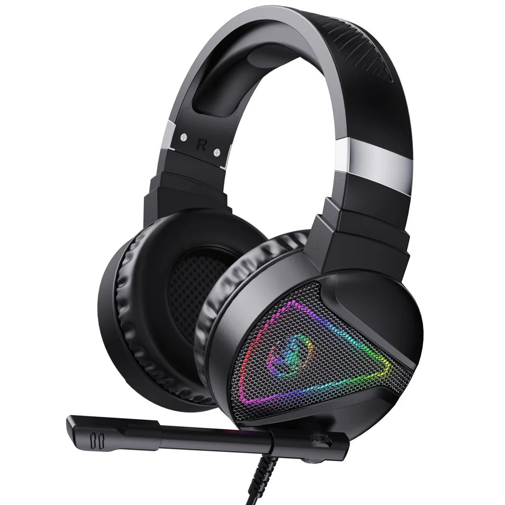 

Wired Gaming Headset with 7.1 Surround Sound Band Noise Reduction Microphone and Rgb Light for Pc USB