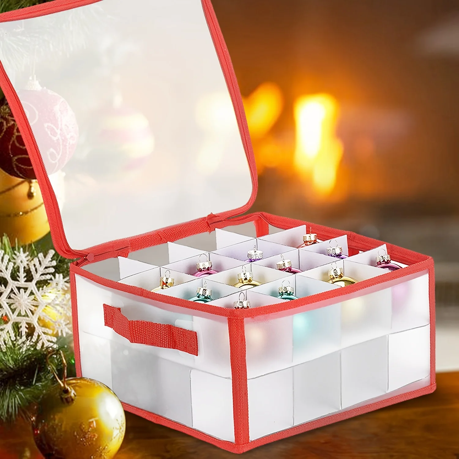 

32/64 Grid Christmas Ball Storage Box Ornament Organizer Jewelry Storage Container Craft Organizer With Zippered And Handles