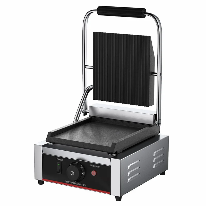 

Commercial panini machine single head upper pit lower flat sandwich barbecue steak electromechanical hot plate electric