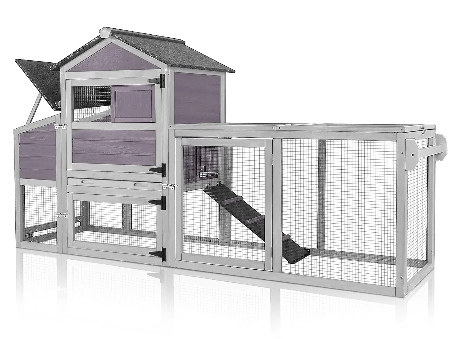 Mobile Chicken Coop with Wheels 4-6 Chickens Large Outdoor Hen House Run Weatherproof Roof Nesting Box Pull-Out Tray, Customized