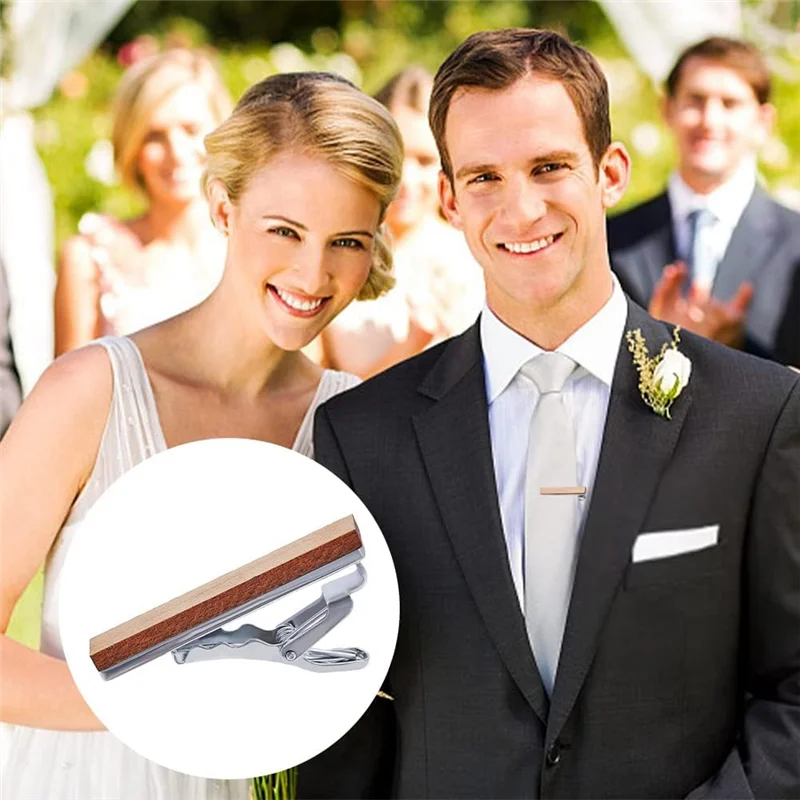 

4 Pcs Wood Tie Clip For Men Natural Tie Bar Fashion Personalized Wooden Tie Slide For Wedding Anniversary Business