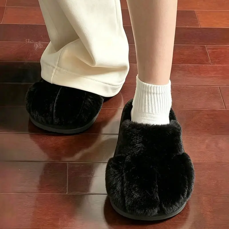 Winter New Cat Paw Slippers Cute Fleece Home Soft Sole Floor Shoes Student Couple Parent‑child Non Slip Cotton Slippers