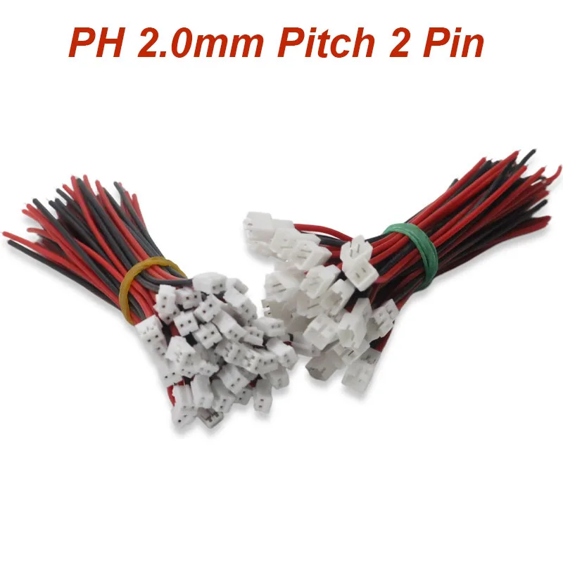 PH 2.0mm Pitch 2 Pin 10CM Male Female Cable Connector Micro PH 2.0 2P Plug Jack Socket Terminal  Connectors with Wires Cables