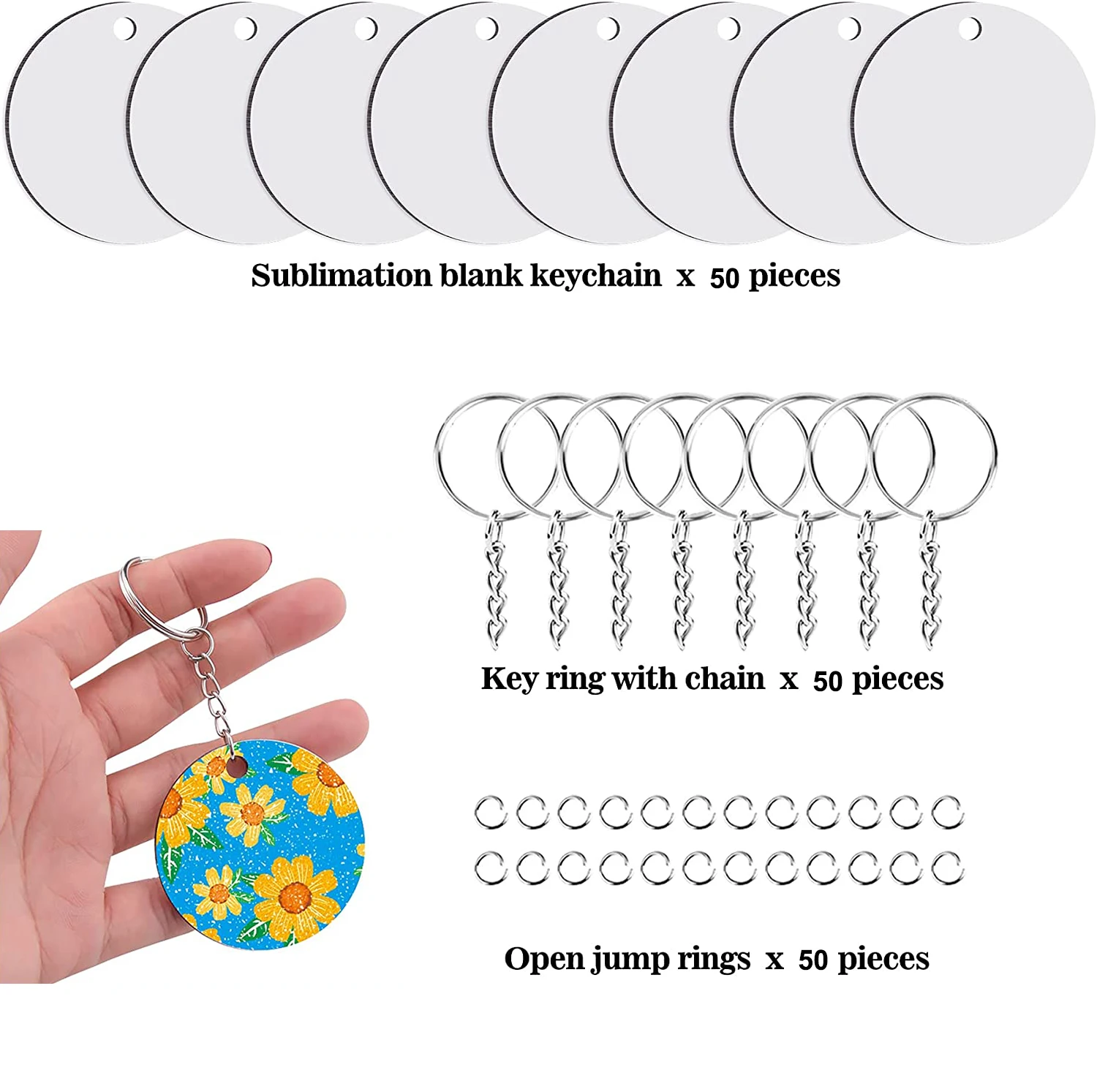 Sublimation Keychain Blanks Bulk 150Pcs Sublimation Blanks round Keychain  MDF Round Keychain with keyring